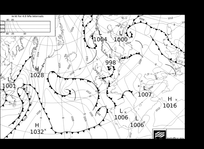 MetOffice UK Fronts jue 25.04.2024 06 UTC