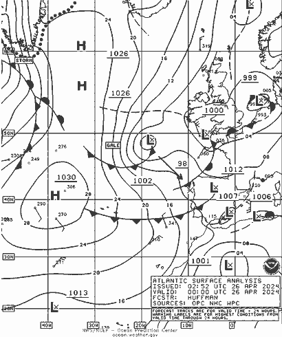 NOAA Fronts пт 26.04.2024 00 UTC