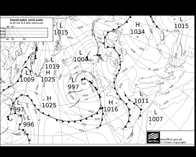 MetOffice UK Fronts Pzt 29.04.2024 12 UTC