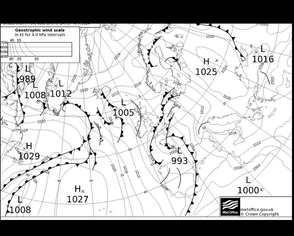 MetOffice UK Fronts Sáb 27.04.2024 18 UTC