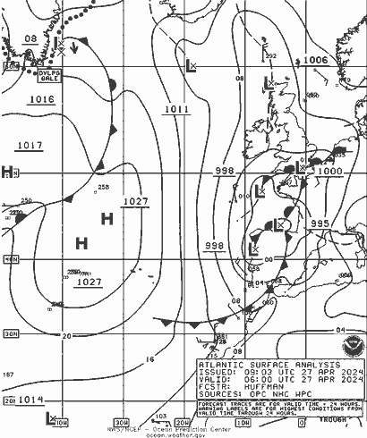 NOAA Fronts сб 27.04.2024 06 UTC