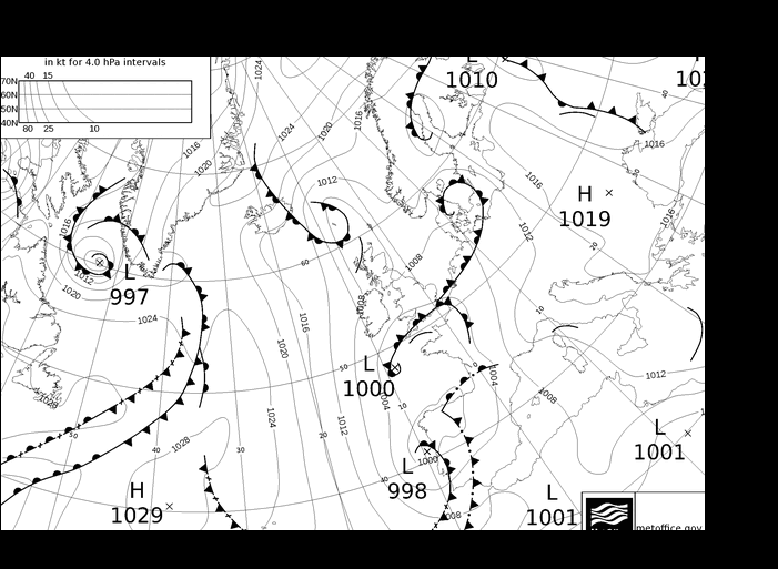 MetOffice UK Fronts Sáb 27.04.2024 00 UTC