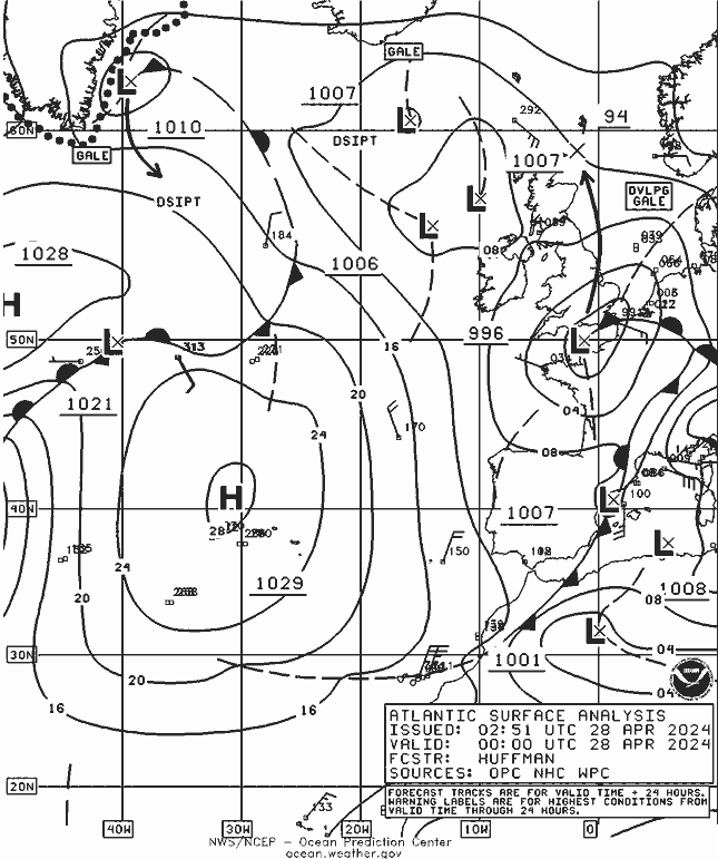 NOAA Fronts Paz 28.04.2024 00 UTC