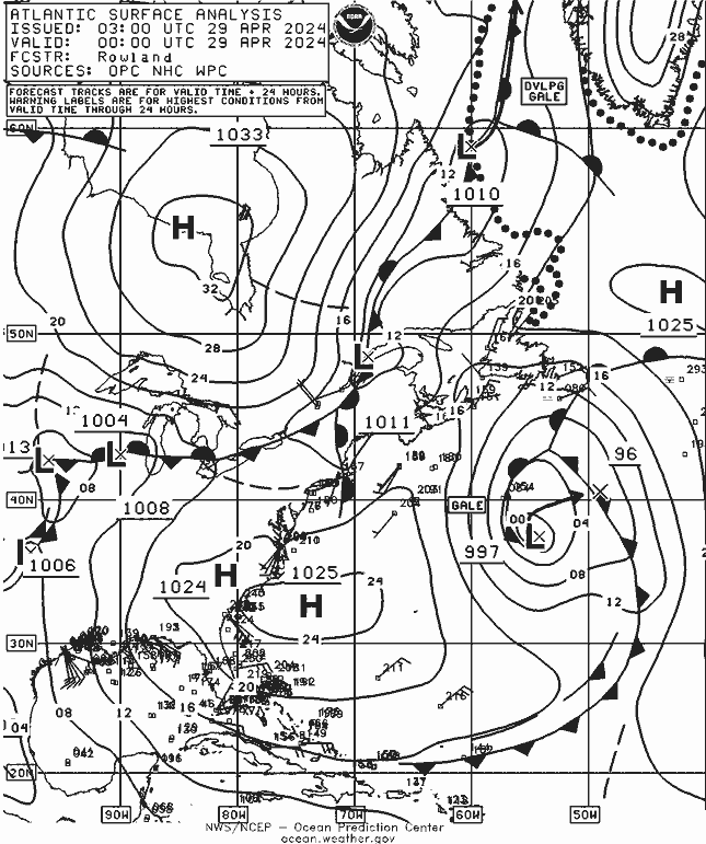 NOAA Fronts  29.04.2024 00 UTC