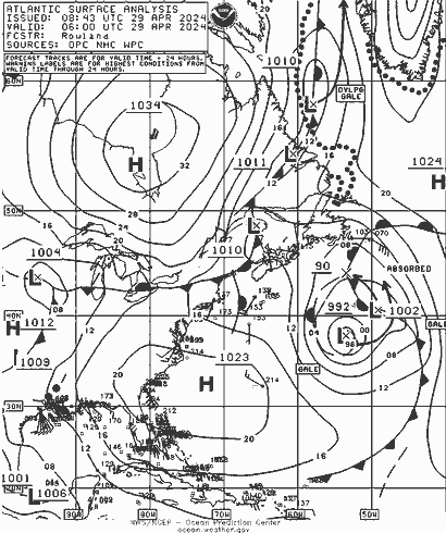 NOAA Fronts Pzt 29.04.2024 06 UTC