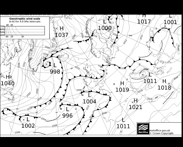 MetOffice UK Fronts So 04.05.2024 18 UTC