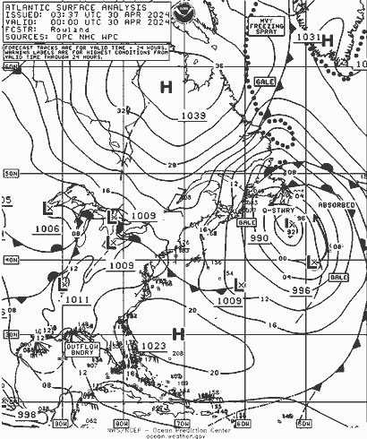 NOAA Fronts вт 30.04.2024 00 UTC