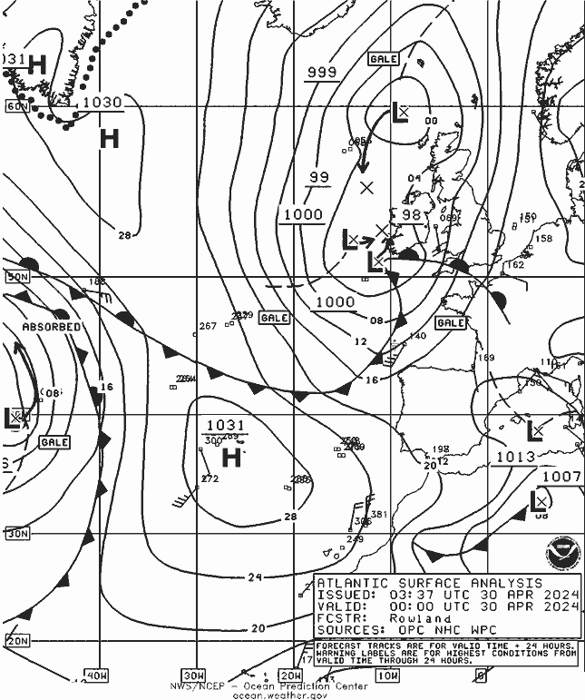 NOAA Fronts Út 30.04.2024 00 UTC