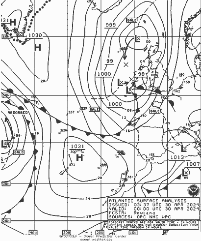 NOAA Fronts wto. 30.04.2024 00 UTC