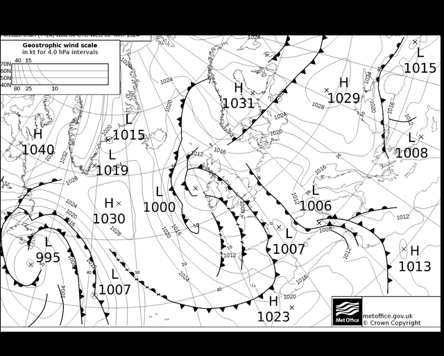 MetOffice UK Fronts Çar 01.05.2024 00 UTC