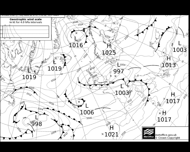 MetOffice UK Fronts czw. 02.05.2024 12 UTC