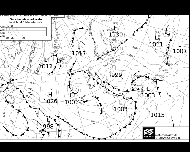 MetOffice UK Fronts Qua 01.05.2024 18 UTC