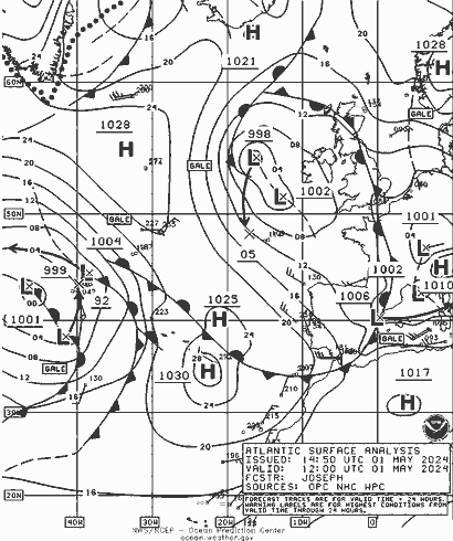 NOAA Fronts śro. 01.05.2024 12 UTC