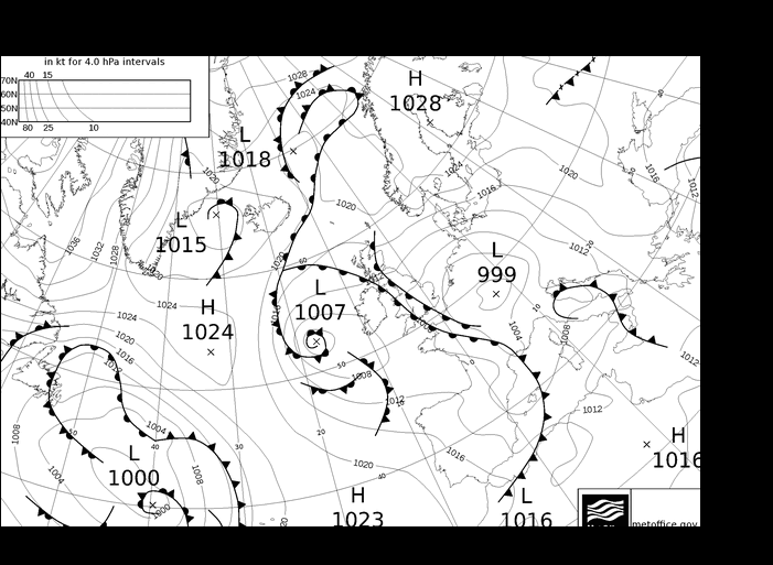 MetOffice UK Fronts śro. 01.05.2024 12 UTC