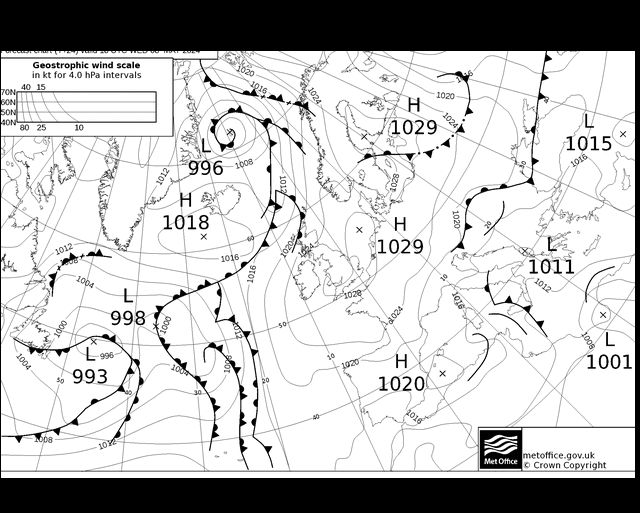 MetOffice UK Fronts mié 08.05.2024 18 UTC