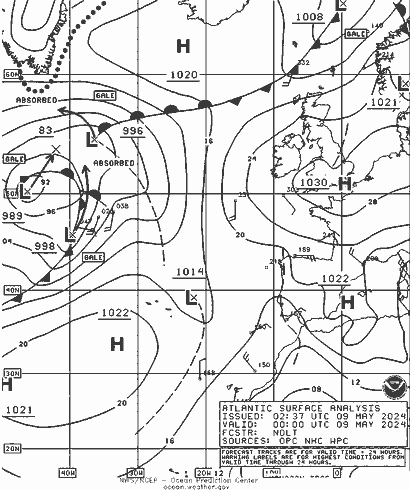 NOAA Fronts jue 09.05.2024 00 UTC