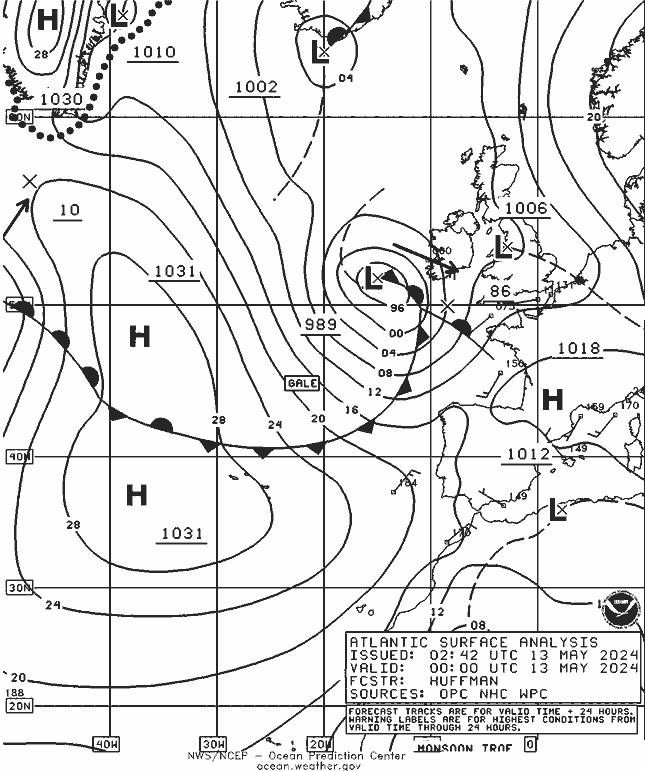 NOAA Fronts  13.05.2024 00 UTC