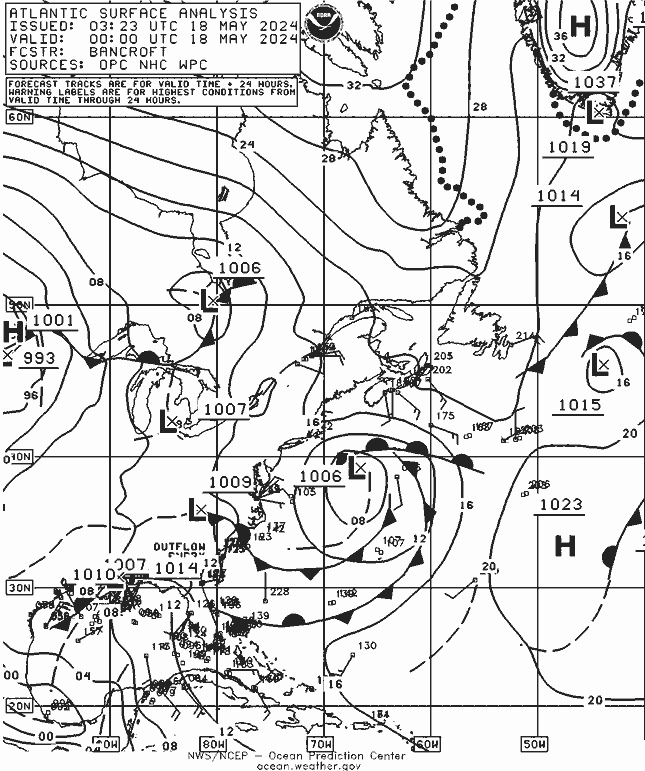 NOAA Fronts so. 18.05.2024 00 UTC