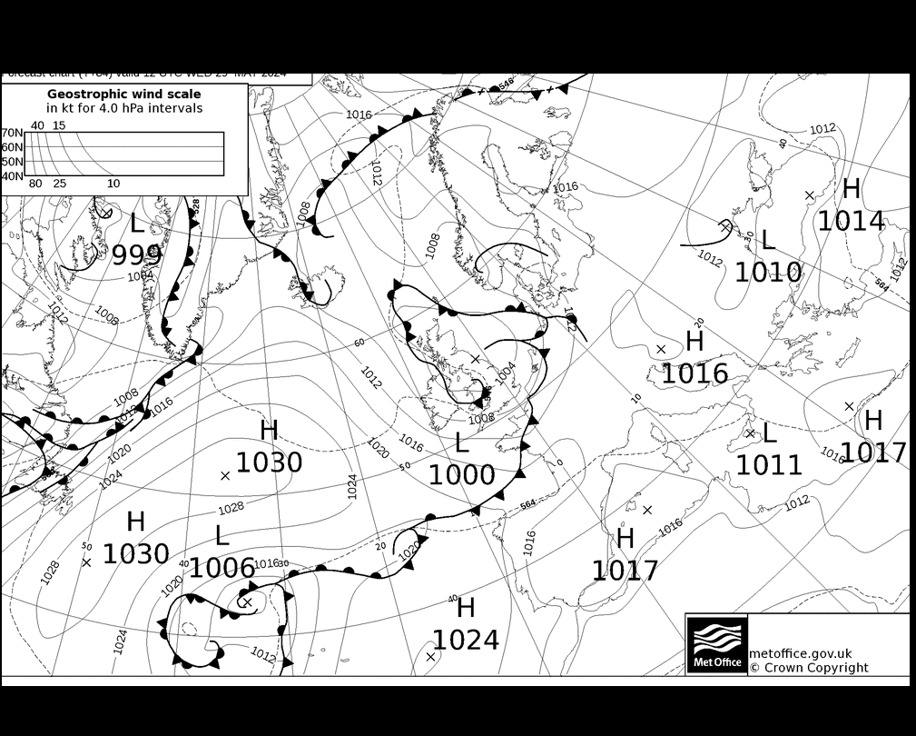 MetOffice UK Fronts Çar 29.05.2024 12 UTC