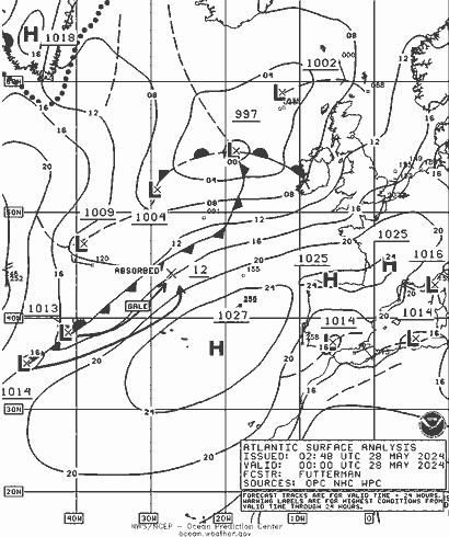 NOAA Fronts wto. 28.05.2024 00 UTC
