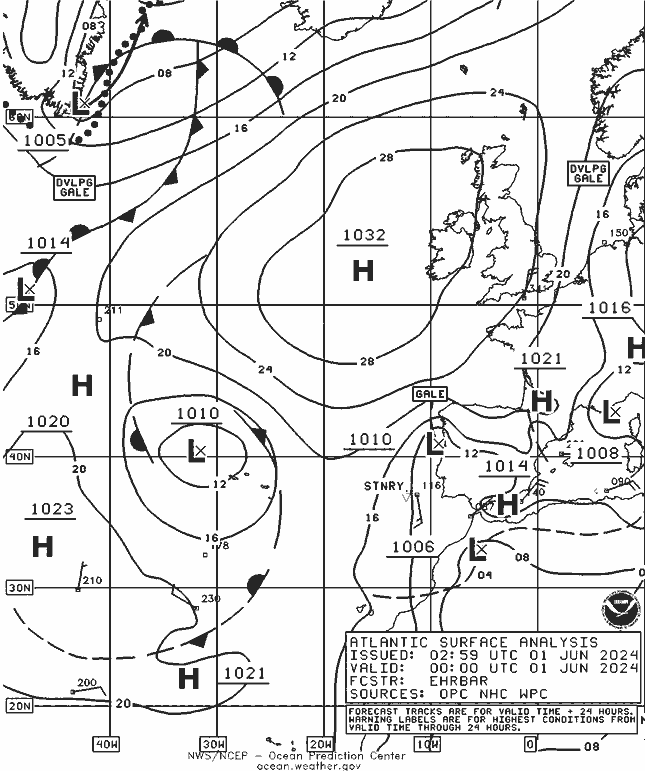 NOAA Fronts сб 01.06.2024 00 UTC