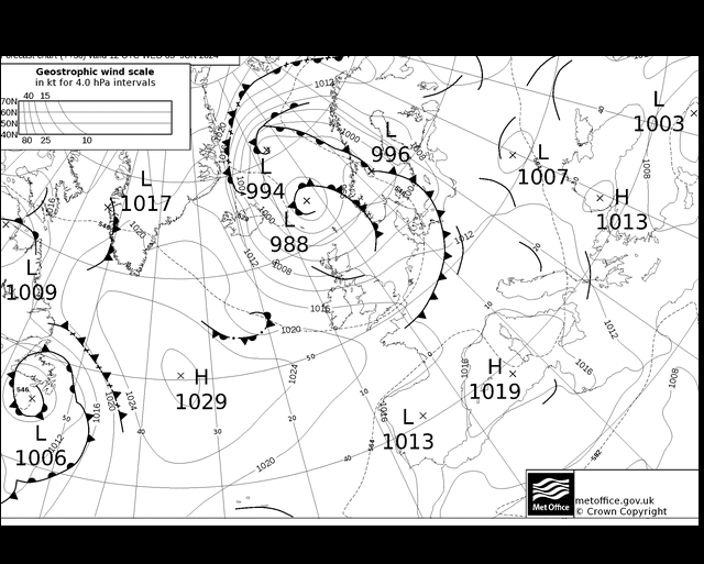 MetOffice UK Fronts śro. 05.06.2024 12 UTC