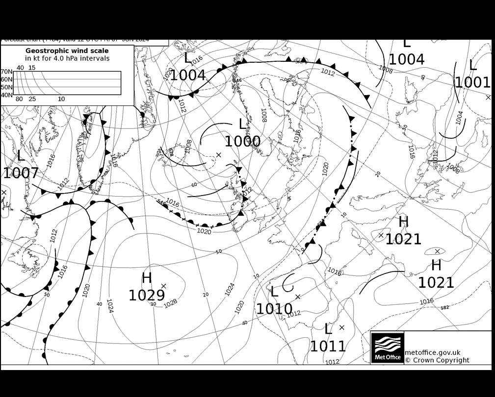 MetOffice UK Fronts Fr 07.06.2024 12 UTC