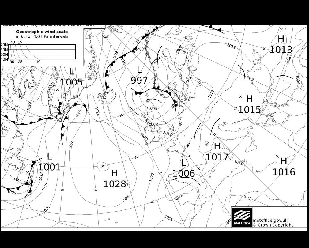 MetOffice UK Fronts sáb 08.06.2024 18 UTC