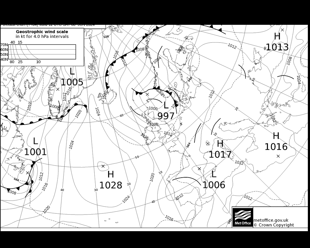 MetOffice UK Fronts so. 08.06.2024 12 UTC