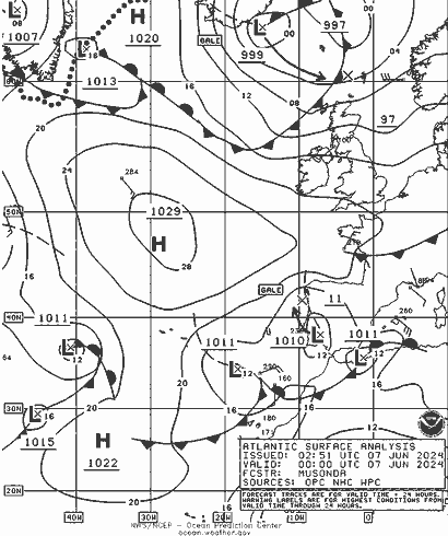 NOAA Fronts пт 07.06.2024 00 UTC