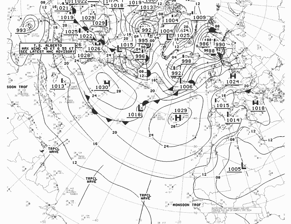 NWS Fronts чт 20.06.2024 06 UTC