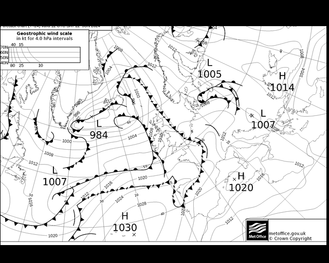 MetOffice UK Fronts so. 22.06.2024 12 UTC