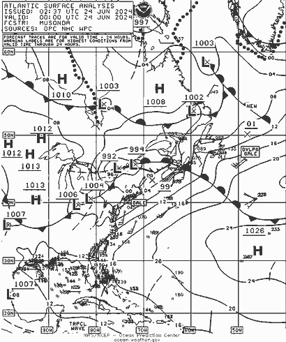 NOAA Fronts пн 24.06.2024 00 UTC