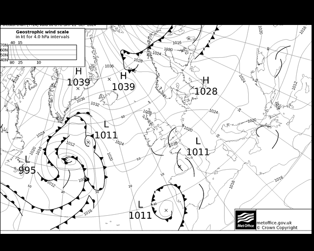 MetOffice UK Fronts sáb 21.09.2024 06 UTC