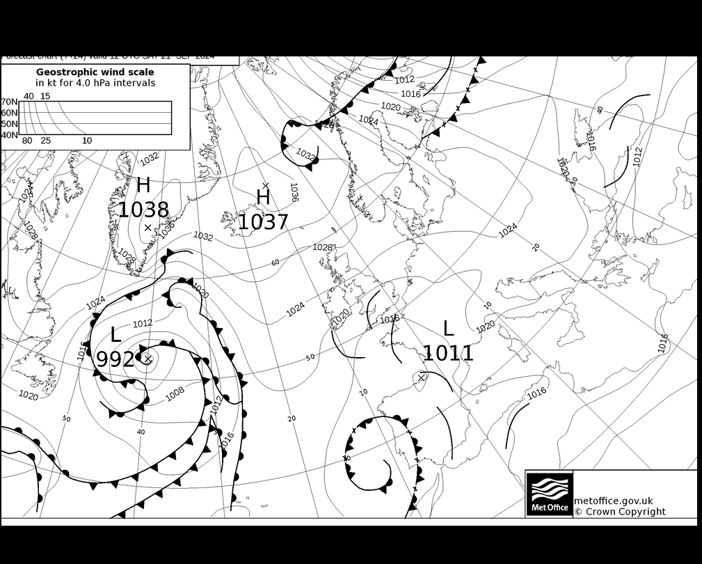 MetOffice UK Fronts Sáb 21.09.2024 12 UTC