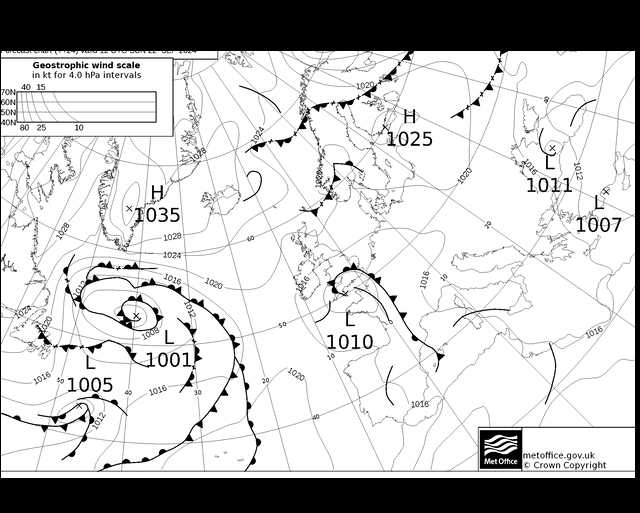 MetOffice UK Fronts Ne 22.09.2024 12 UTC