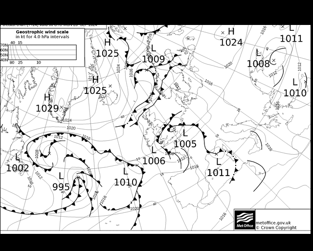 MetOffice UK Fronts Pzt 23.09.2024 06 UTC