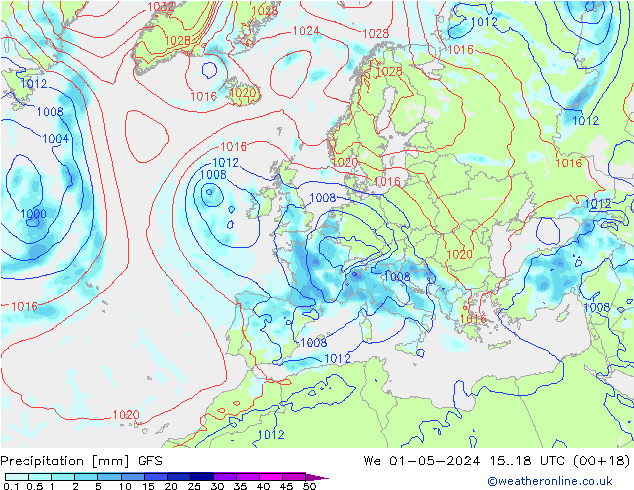 Precipitation GFS We 01.05.2024 18 UTC