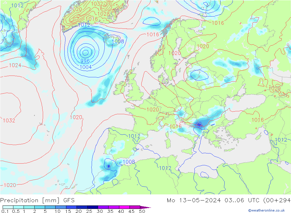 Precipitation GFS Mo 13.05.2024 06 UTC