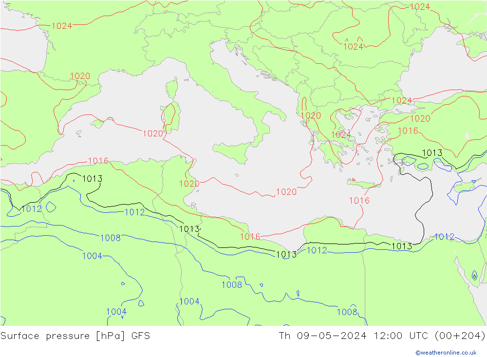 Surface pressure GFS Th 09.05.2024 12 UTC