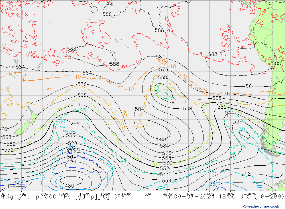 Hoogte/Temp. 500 hPa GFS di 09.07.2024 18 UTC