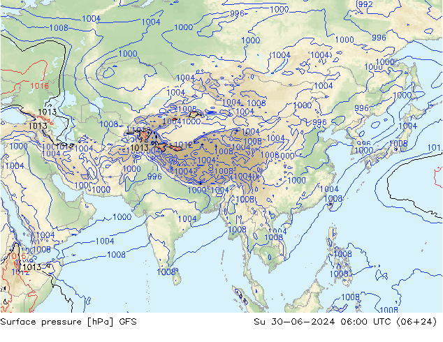 Luchtdruk (Grond) GFS zo 30.06.2024 06 UTC