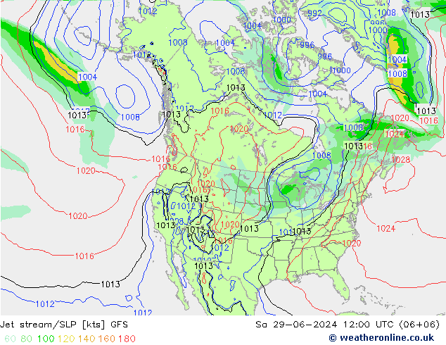 高速氣流/地面气压 GFS 星期六 29.06.2024 12 UTC