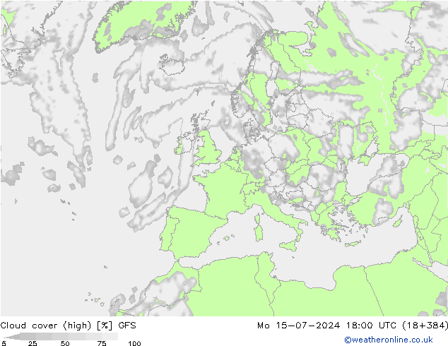 Bewolking (Hoog) GFS ma 15.07.2024 18 UTC