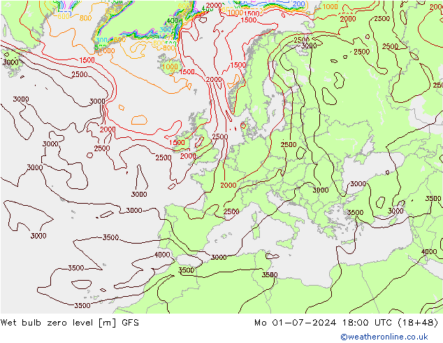 Theta-W Nulgradenniveau GFS ma 01.07.2024 18 UTC