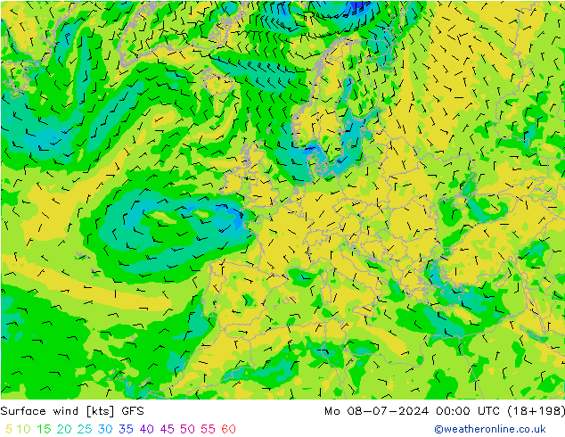 风 10 米 GFS 星期一 08.07.2024 00 UTC