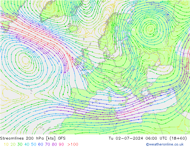 风 200 hPa GFS 星期二 02.07.2024 06 UTC