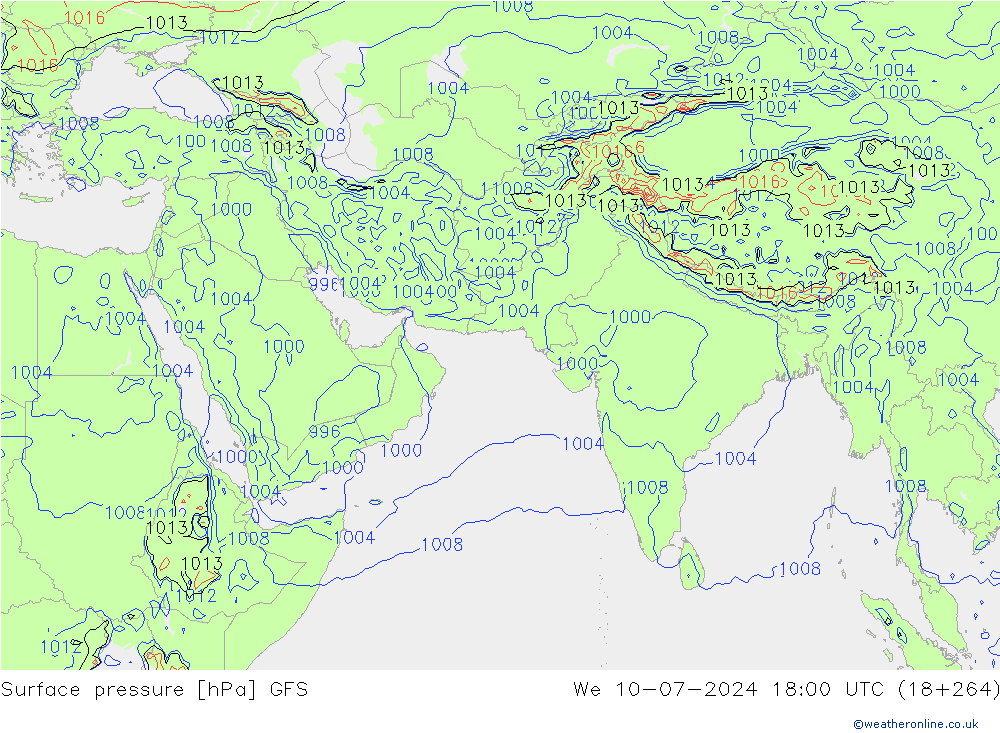 地面气压 GFS 星期三 10.07.2024 18 UTC