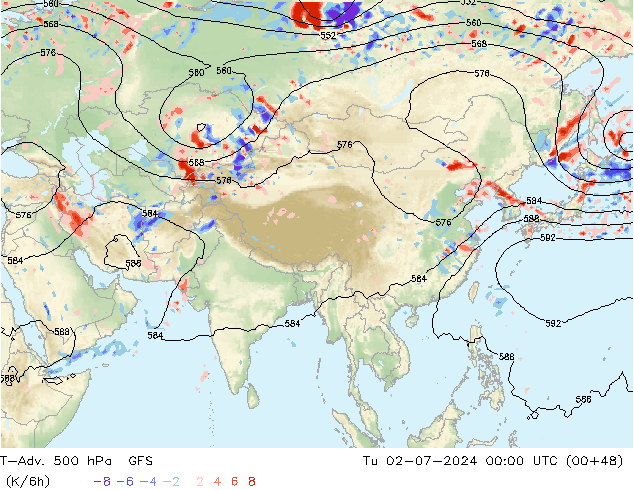 T-Adv. 500 hPa GFS di 02.07.2024 00 UTC