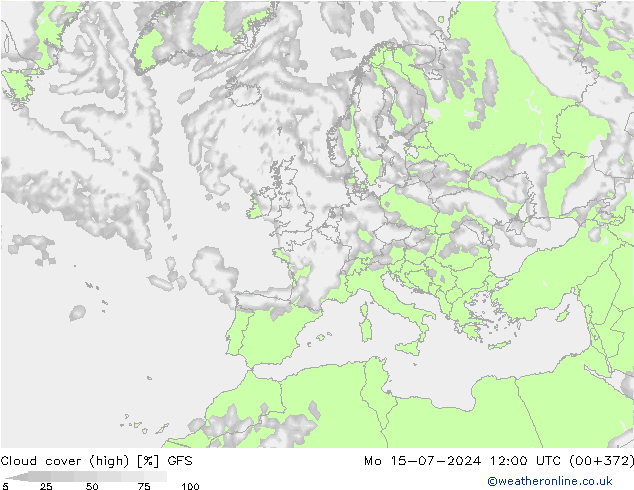 Bewolking (Hoog) GFS ma 15.07.2024 12 UTC